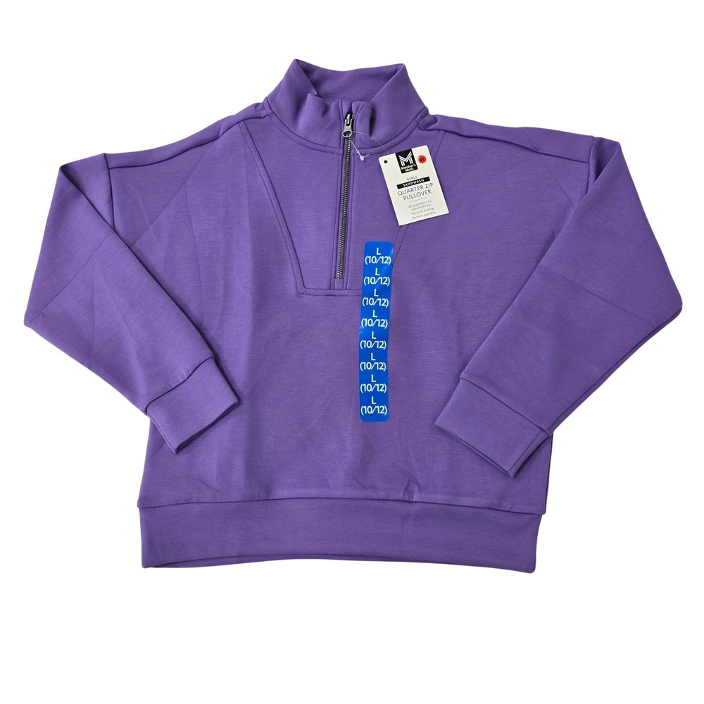 Members Mark Girls Sandwash Quarter Zip Pullover Purple Size L 10/12 NWT